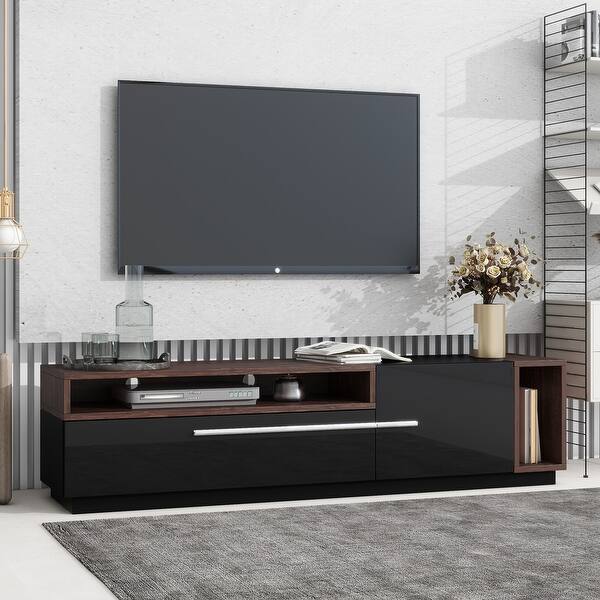 Twotone Design TV Stand with Silver Handles, UV HighGloss Media